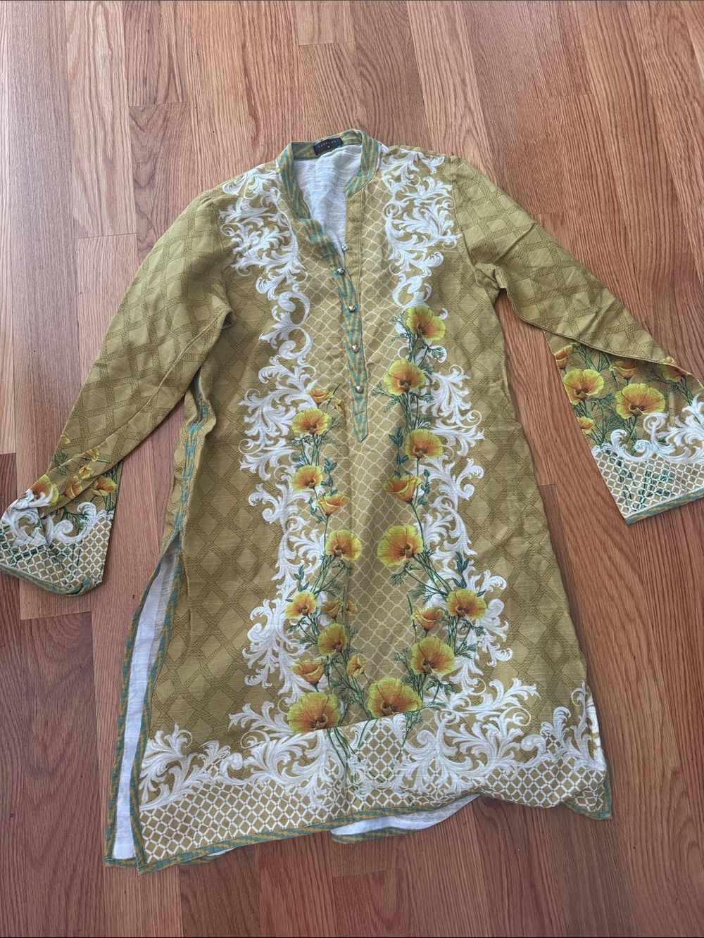 Olive Floral Embroidered Tunic Dress - Women's